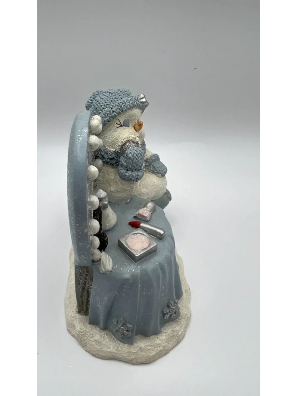 Snow Buddies Snowman Figurine At Vanity Table With Makeup Details